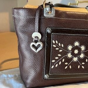 Brighton Handbag, Brown Pebble Leather w/Shiny Leather Handles